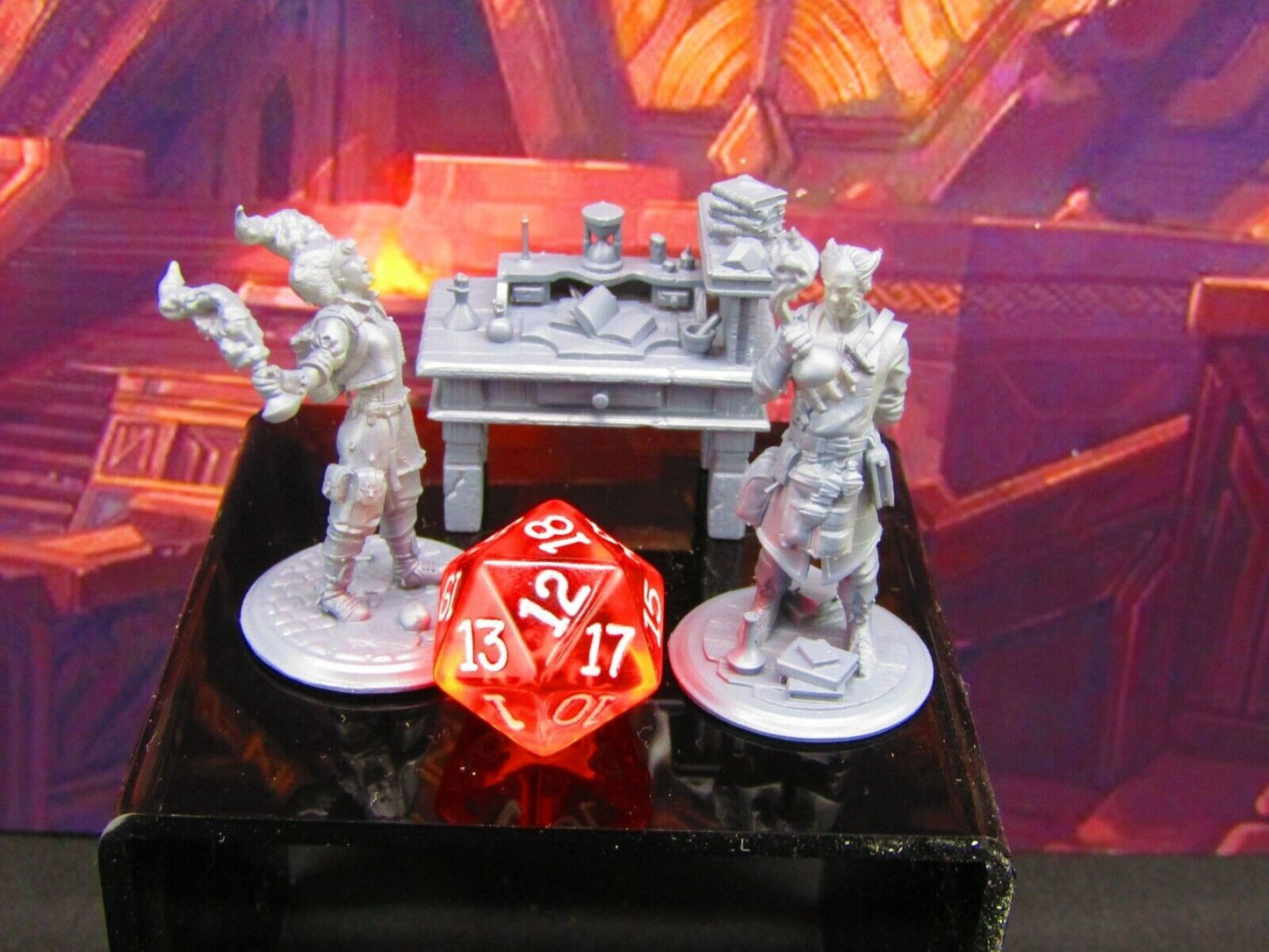 Alchemists Mad Scientist Pair & Workshop Desk Mini Miniature Model Character