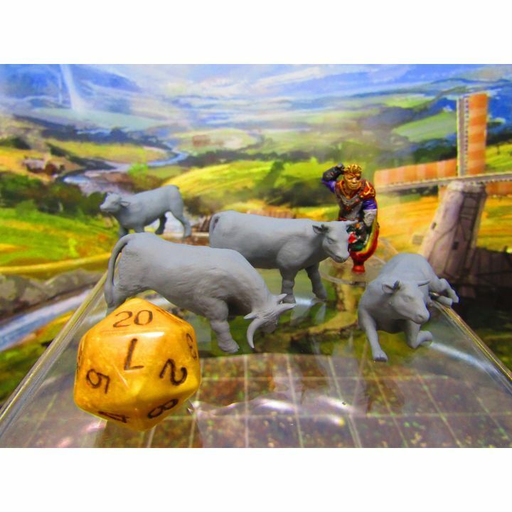 4pc Cows Cattle Farm Animals LIvestock Mini Miniature 3D Printed Figure Model