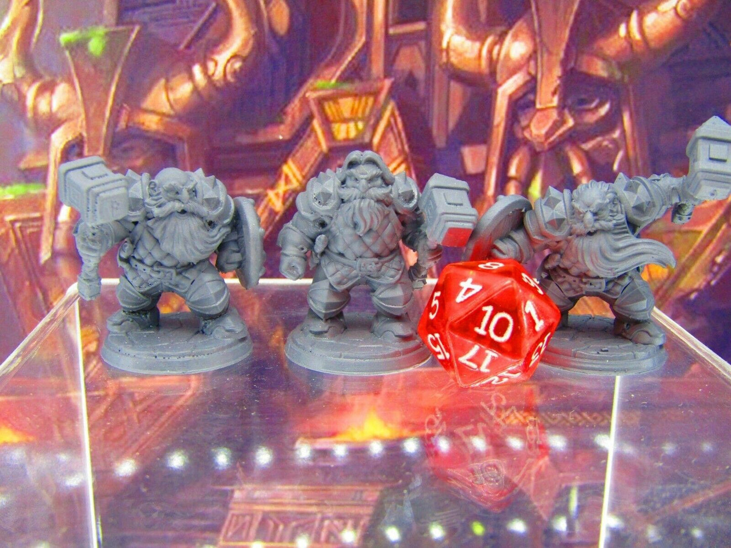 3pc Dwarf Fighter Soldiers w/ Hammers Mini Miniature Figure 3D Printed Model DnD