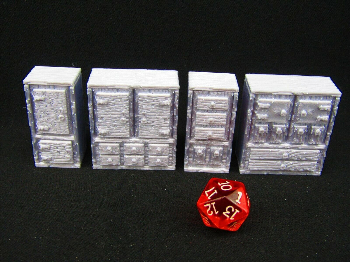 4pc Cabinets and Drawers Set Scatter Terrain Scenery 3D Printed Mini Miniature
