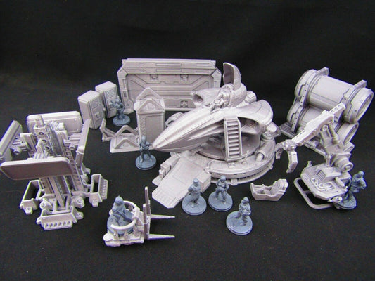 42pc Large Space Ship Hangar Set w/ Minis Scenery Scatter Terrain 3D Printed