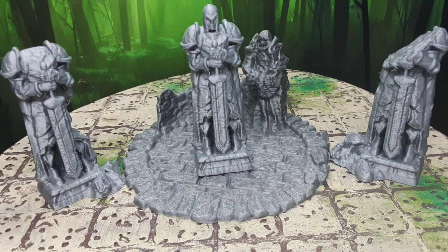 4 Piece Statue Ruins Scatter Terrain Scenery 28mm Dungeons & Dragons 3D Printed