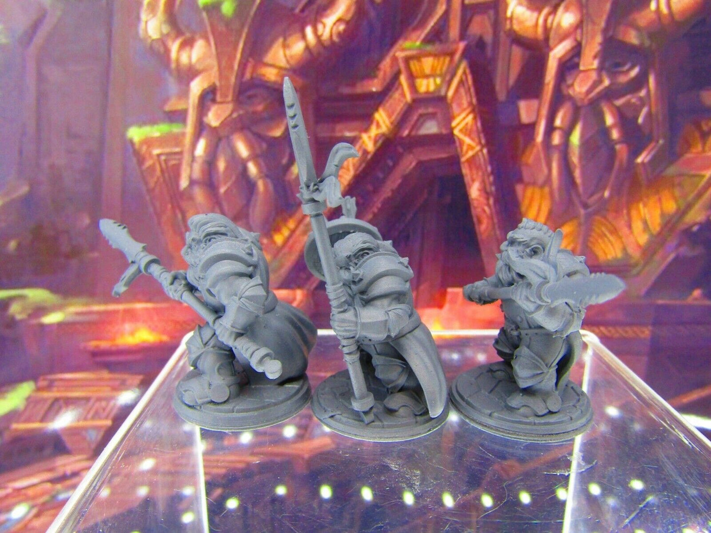 3pc Dwarf Spearmen Fighters Soldiers Mini Miniature Figure 3D Printed Model DnD