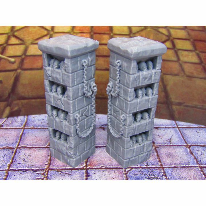 Pair of Skull Pillar Columns Shelves Scenery Scatter Terrain Props 3D Printed