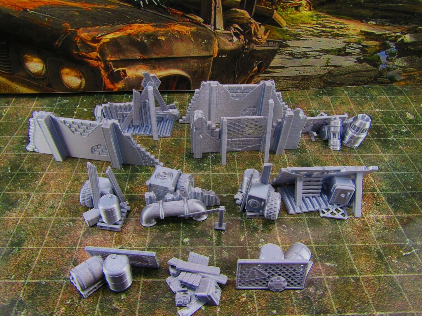12pc Junk Barricades & Rubble Settlement Set Scatter Terrain Scenery Wasteland