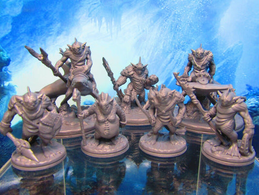 7pc Sea Devil Lot Mini Miniature Figure 3D Printed Model 28/32mm Scale Fantasy