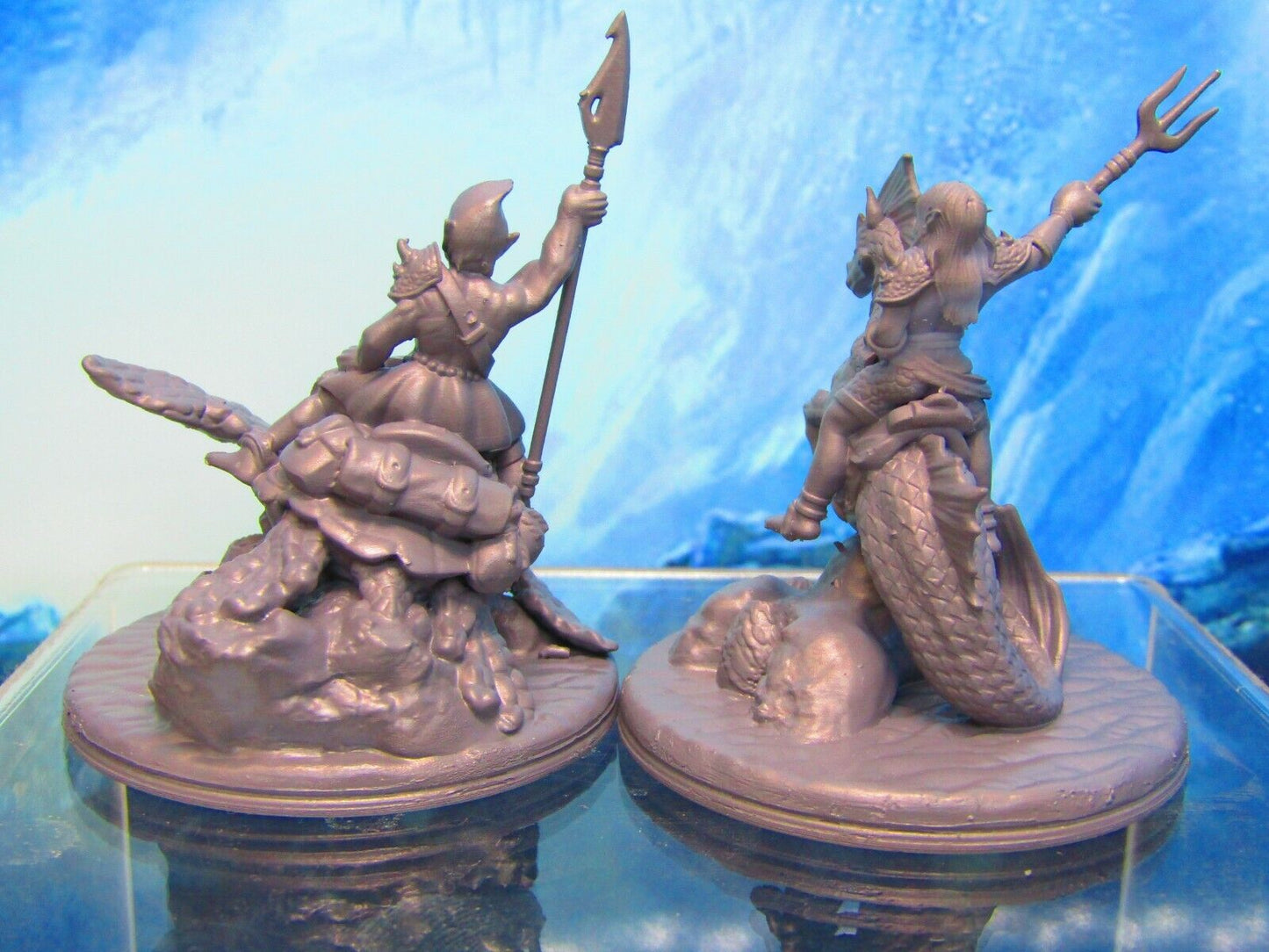 Sea Elf Rider Pair Mini Miniature Figure 3D Printed Model 28/32mm Scale Fantasy