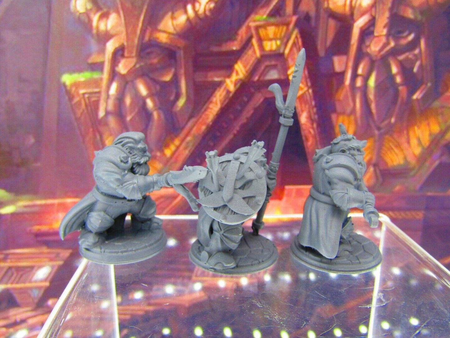 3pc Dwarf Spearmen Fighters Soldiers Mini Miniature Figure 3D Printed Model DnD