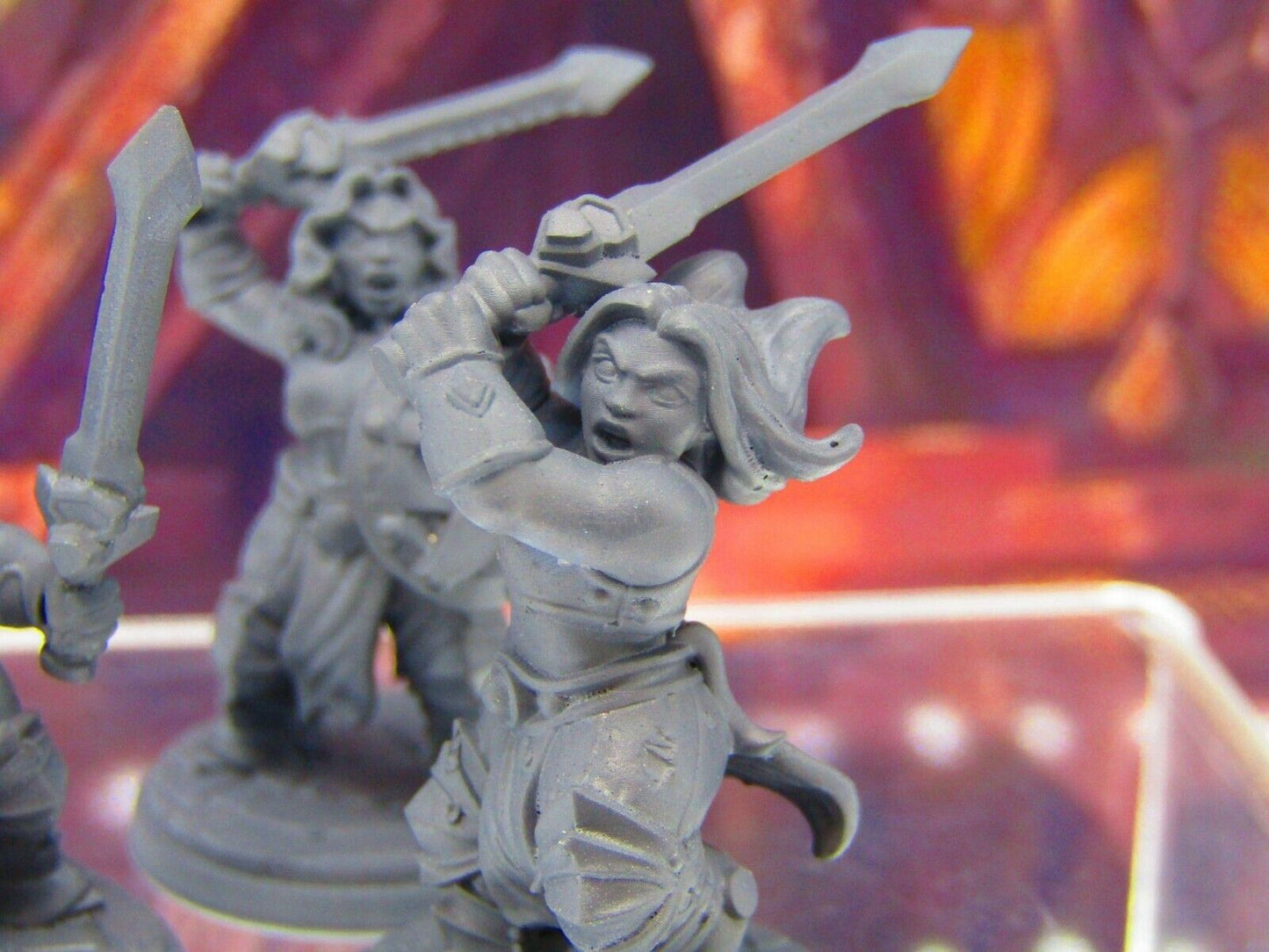 3pc Dwarf Female Fighters Soldiers Mini Miniature Figure 3D Printed Model DnD