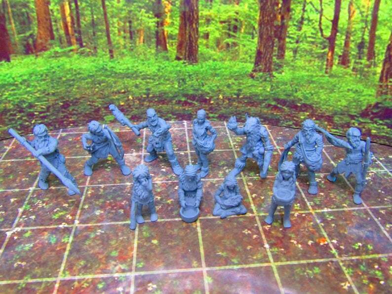 11pc Prehistoric Villager Tribe Set Mini Miniature 3D Printed Figure Model