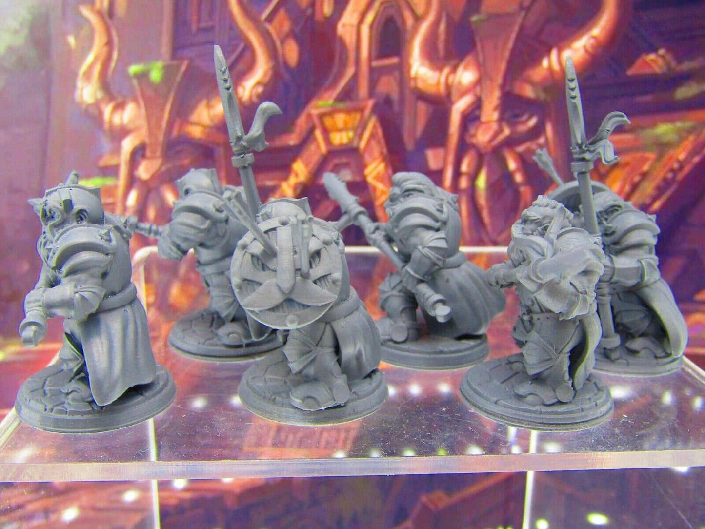 6pc Dwarf Spearmen Fighters Soldiers Mini Miniature Figure 3D Printed Model DnD