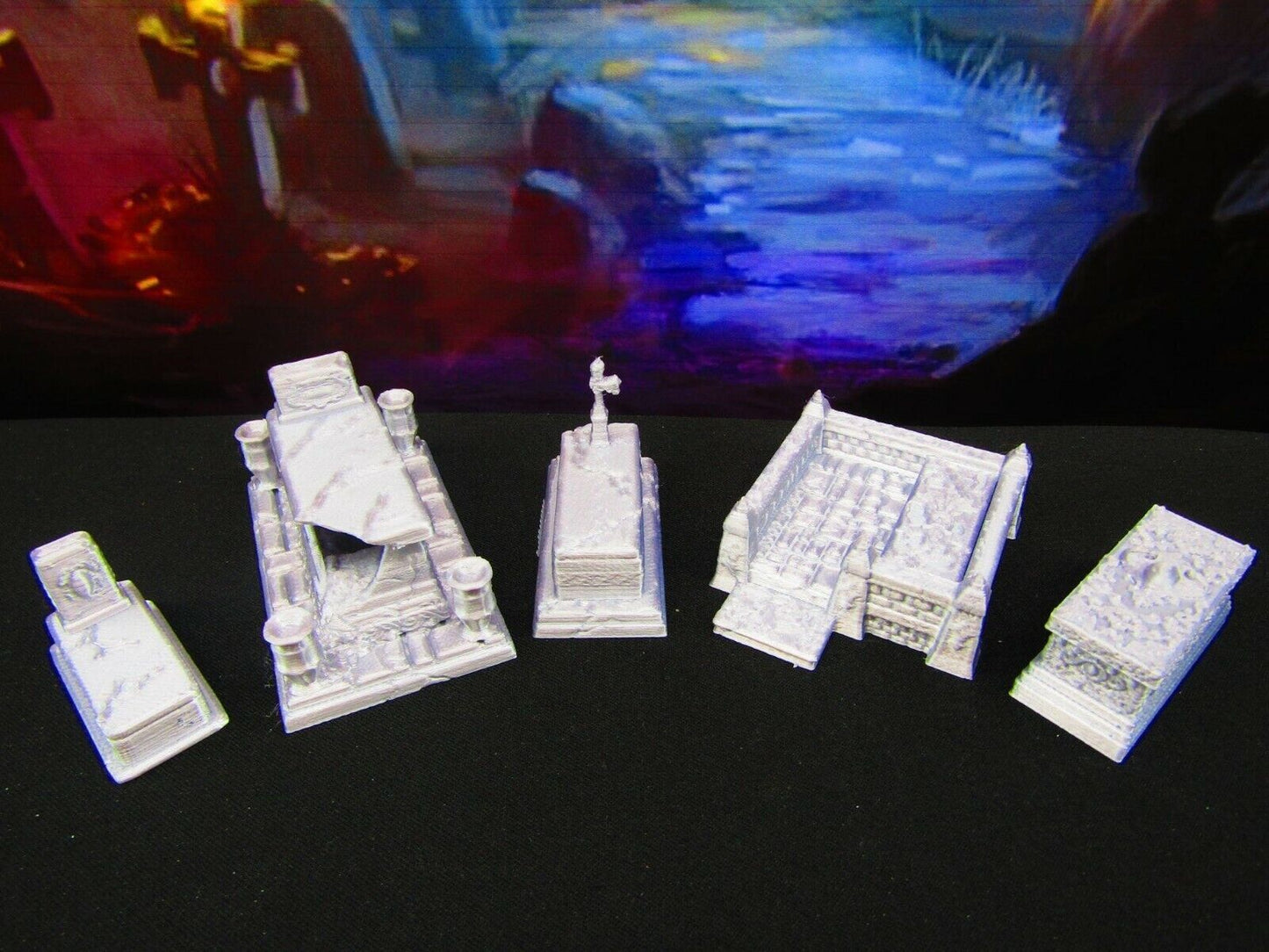 5 Tomb Gravesite Vault 7pc Grave Set for Graveyard / Cemetery Scatter Terrain