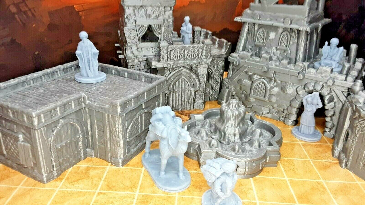 23 Piece Desert Village Set W/ Buildings and Villagers Minis Scenery Terrain D&D