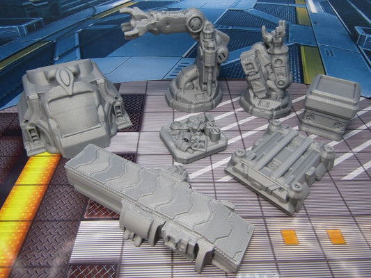 7 Piece Manufacturing Factory Scatter Terrain Scenery 3D Printed Model