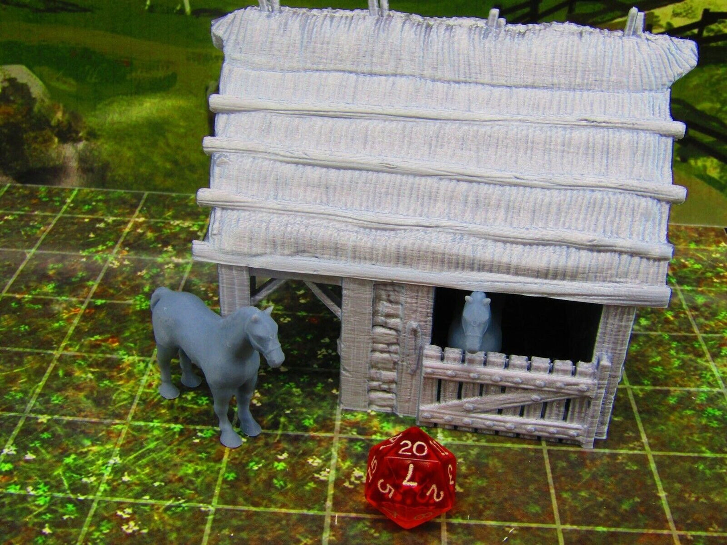 Small Barn w/ Horses Set for Barnyard Farm Animal Stables Scatter Terrain