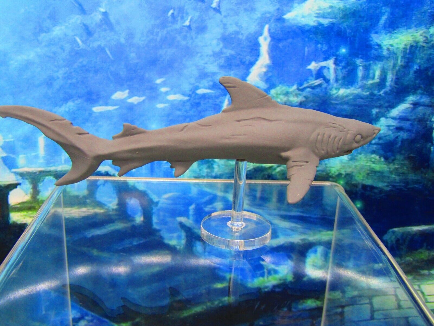 Scarred Battleworn Underwater Shark With Rod & Stand Mini Miniature 3D Printed