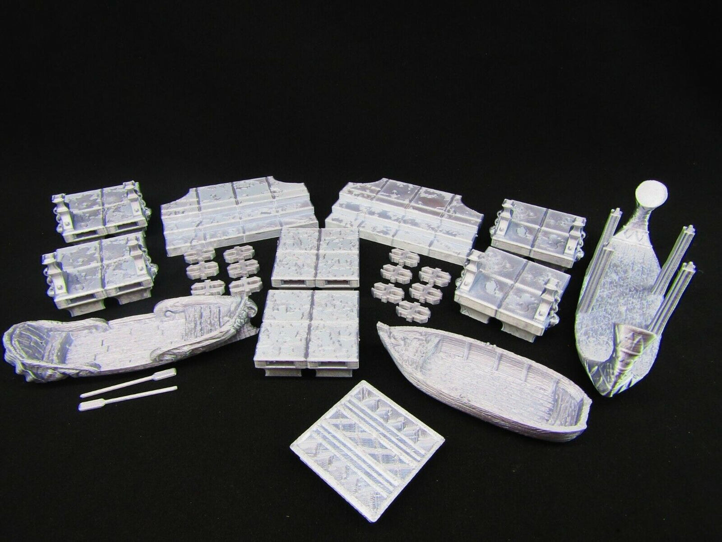 Stone Boating Docks Pier & 3 Ships Scatter Terrain Scenery 3D Printed Mini