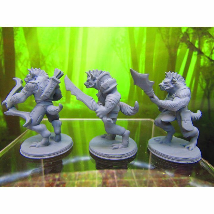 3pc Gnolls Set with Sword, Spear, Bow Mini Miniature 3D Printed Model 28/32mm
