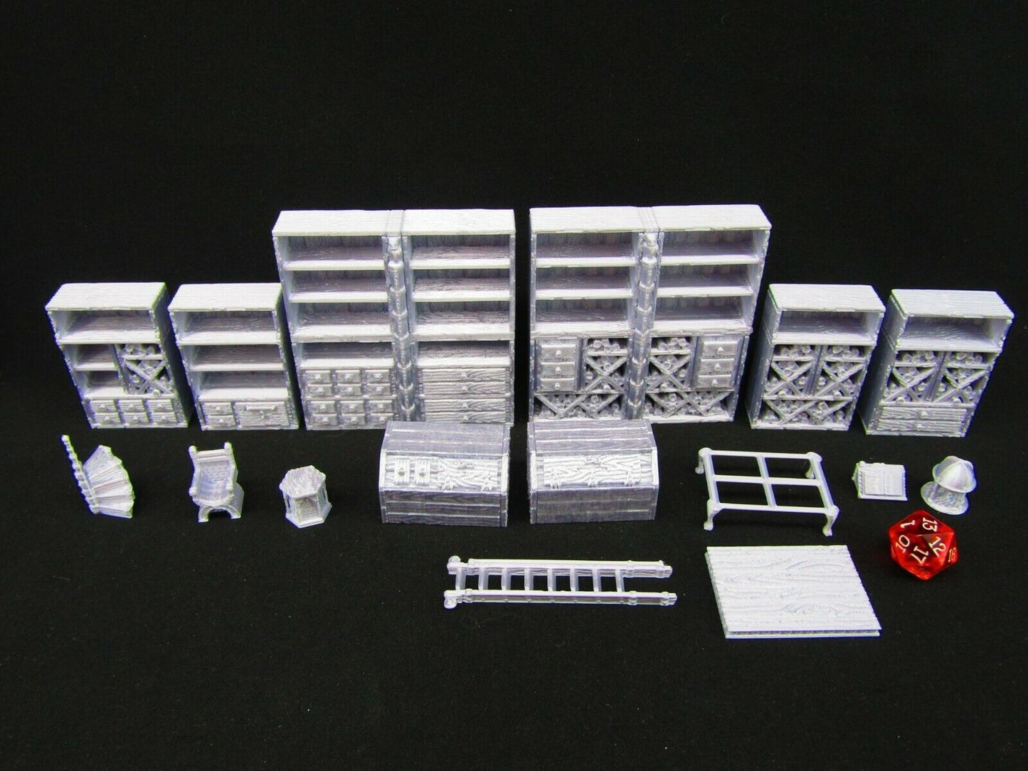 16pc Small Library Book Shelves Scatter Terrain Scenery 3D Printed Mini