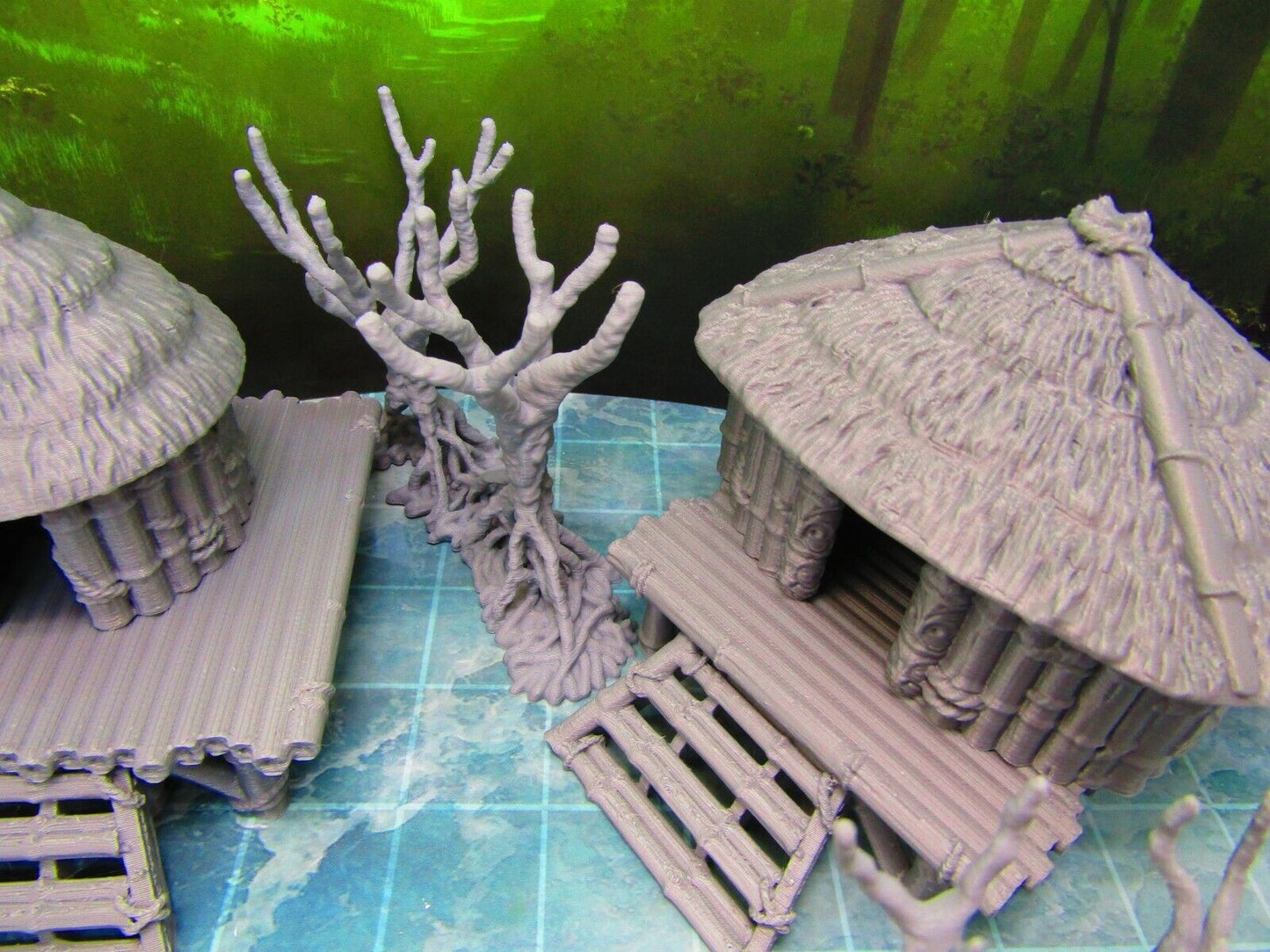 11pc Swamp / Marsh Huts and Trees Set Scatter Terrain Scenery 3D Printed Model