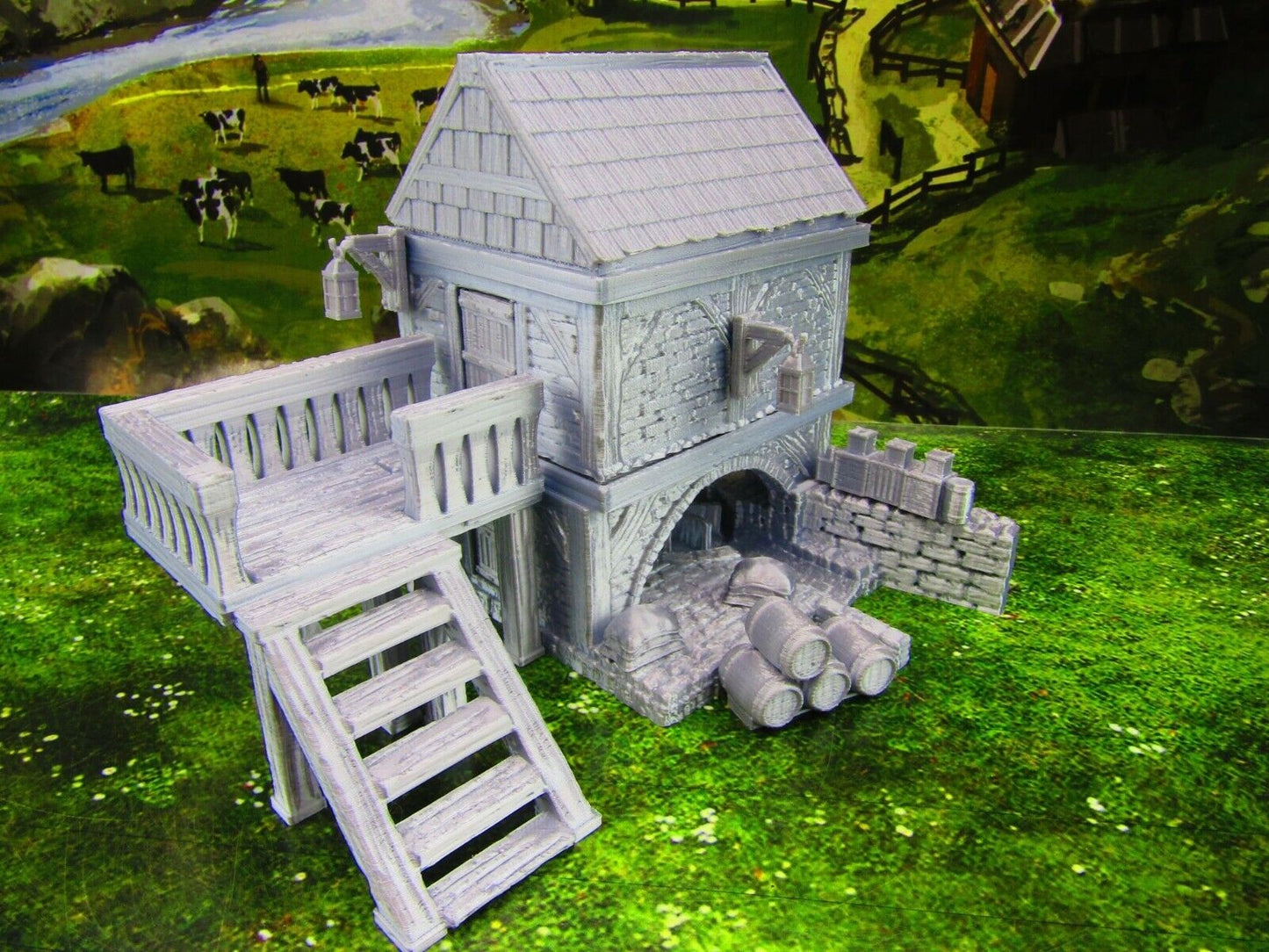 2 Floor Large River Grist Mill Grainery Scatter Terrain Scenery 3D Printed Model