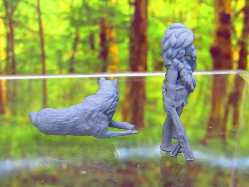 Wild / Feral Wolf Boy & Dog Companion Mini Miniature 3D Printed Figure Model