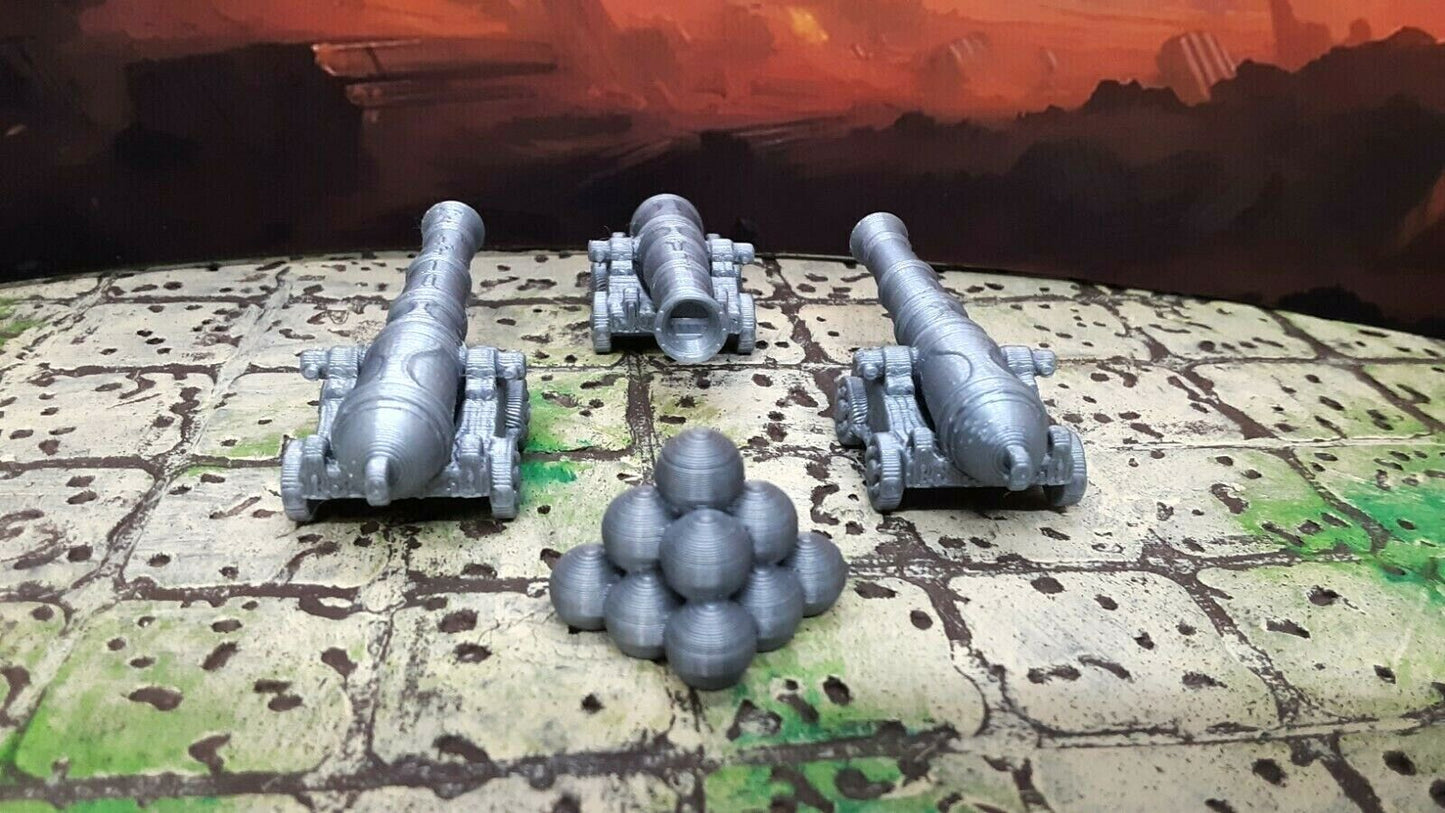 Lot of 3 Cannons Siege Weapon Ship Scatter Terrain 3D Printed Dungeons & Dragons