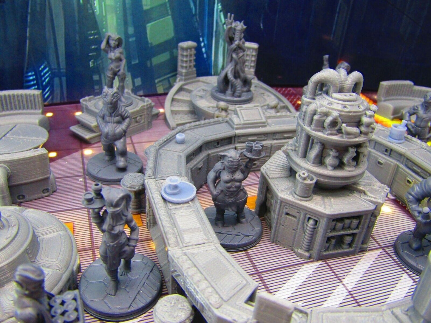 50pc Sci Fi Modular Bar Night Club Scenery Terrain Set w/ Miniatures 3D Print