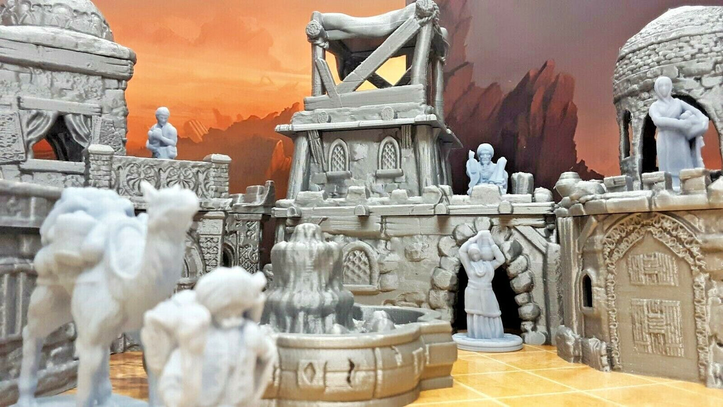 23 Piece Desert Village Set W/ Buildings and Villagers Minis Scenery Terrain D&D