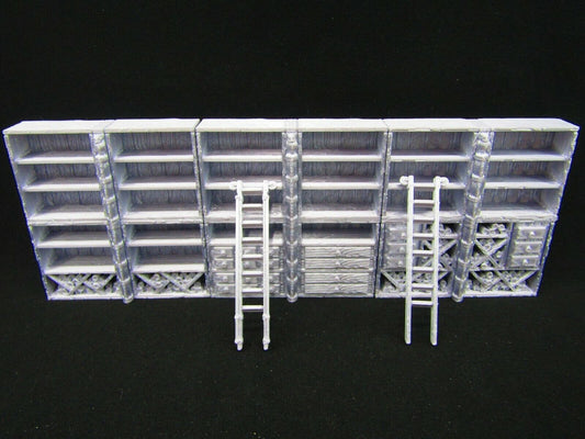 3pc Tall Book Shelves & 2 Ladders Scatter Terrain Scenery 3D Printed Mini