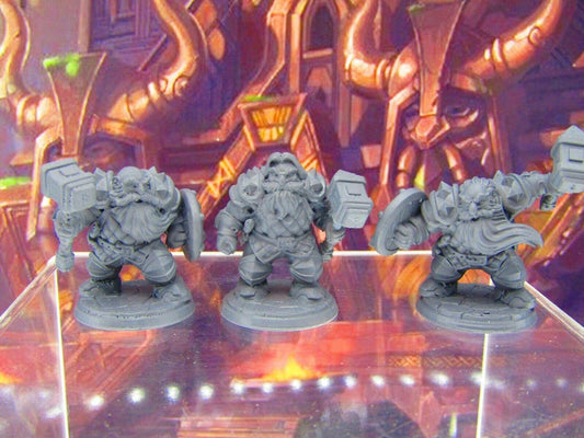 3pc Dwarf Fighter Soldiers w/ Hammers Mini Miniature Figure 3D Printed Model DnD