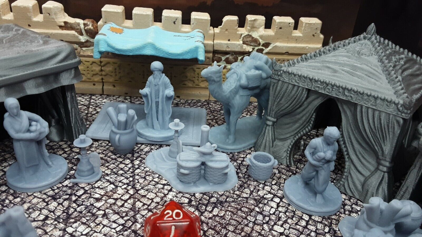 39 Piece Large Street Market Bazaar Set Scatter Terrain Tabletop Gaming Scenery