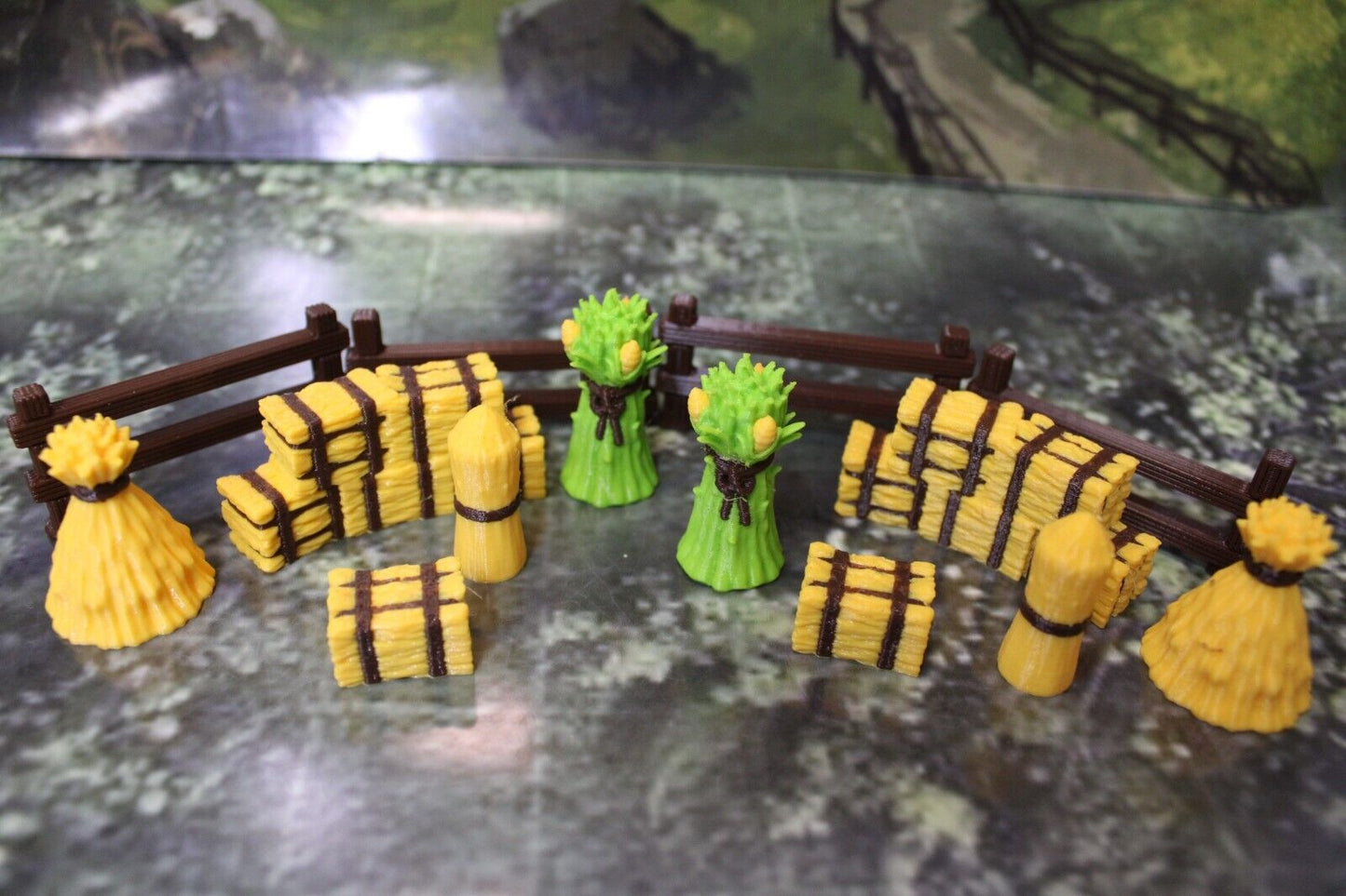 14pc Color Farm Set w/ Fence Corn Shock Haystacks Autumn Fall Set Mini Miniature
