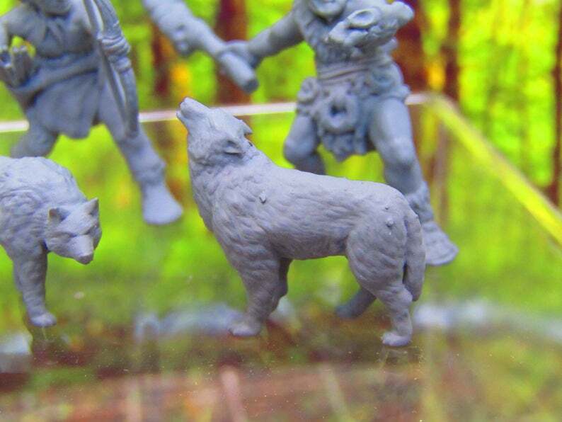 4p Prehistoric Villager Tribe Hunters & Dogs Set Mini Miniature 3D Printed