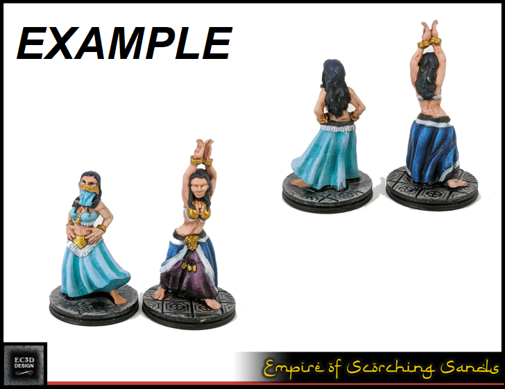 Set of 3 Egyptian Belly Dancers Mini Miniature Figure 28-32MM Resin Printed