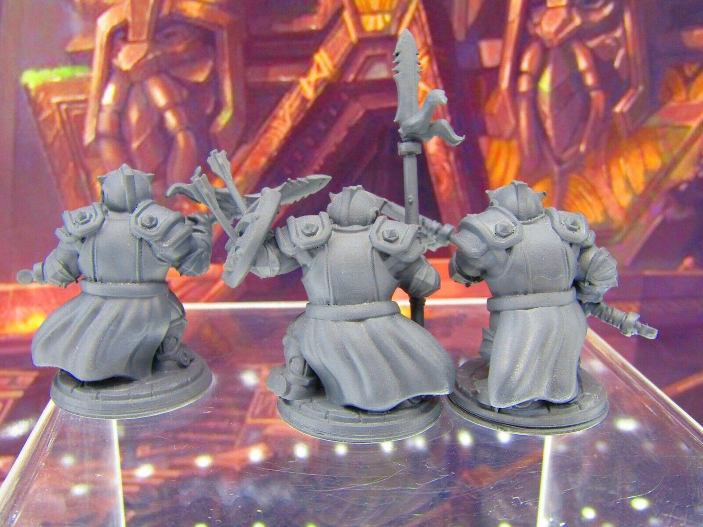 3pc Dwarf Spearmen Soldiers Fully Armored Mini Miniature Figure 3D Print DnD