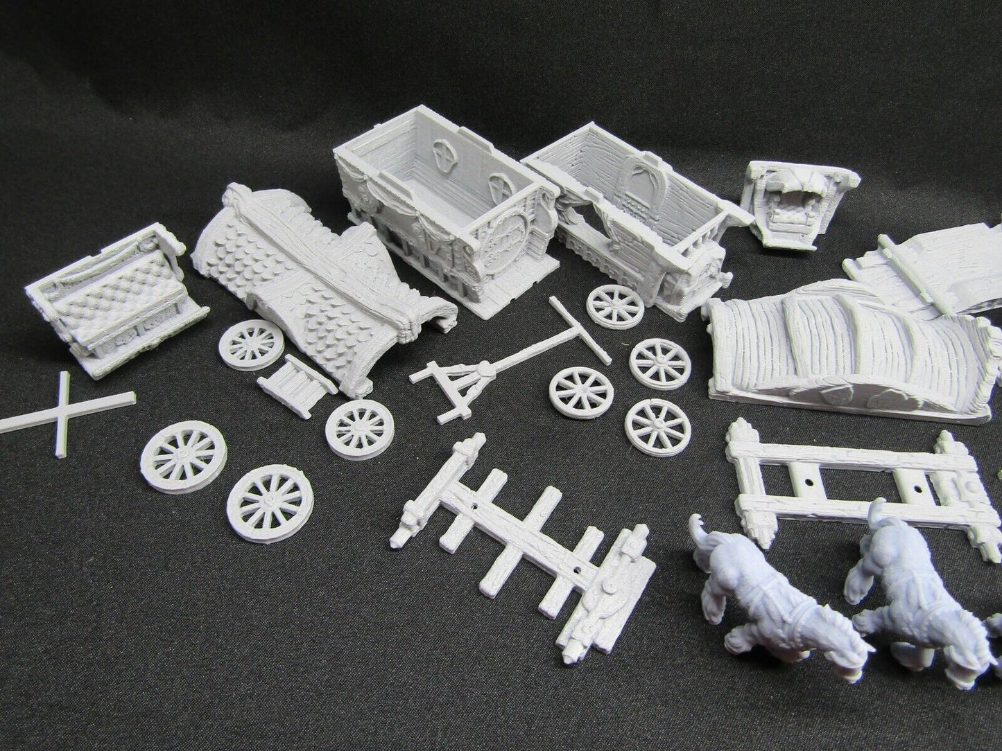 3 World Traveler Wagons Caravan and Horses Miniature Mini 3D Printed Model