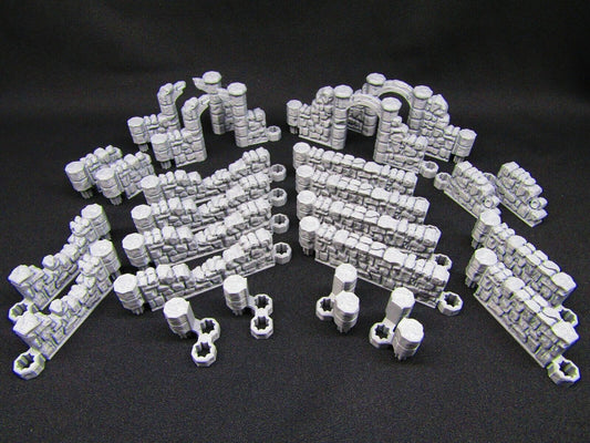 26pc DungeonSticks Ruined Stone Walls Map Building Tile Set Scenery Terrain