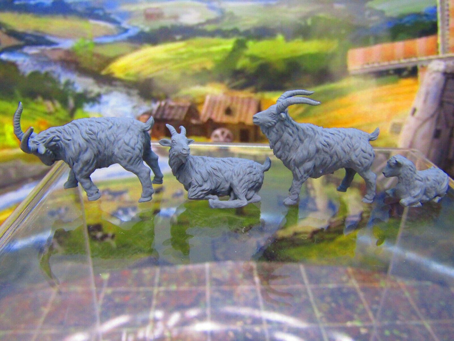 4pc Goats Set Farm Animals LIvestock Mini Miniature 3D Printed Figure Model