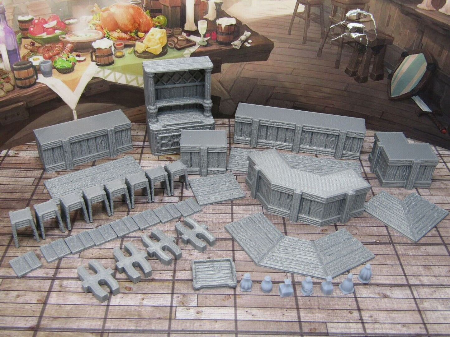 26 Piece OpenLock Modular Tavern Bar Set Dungeons & Dragons 28mm Scatter Terrain