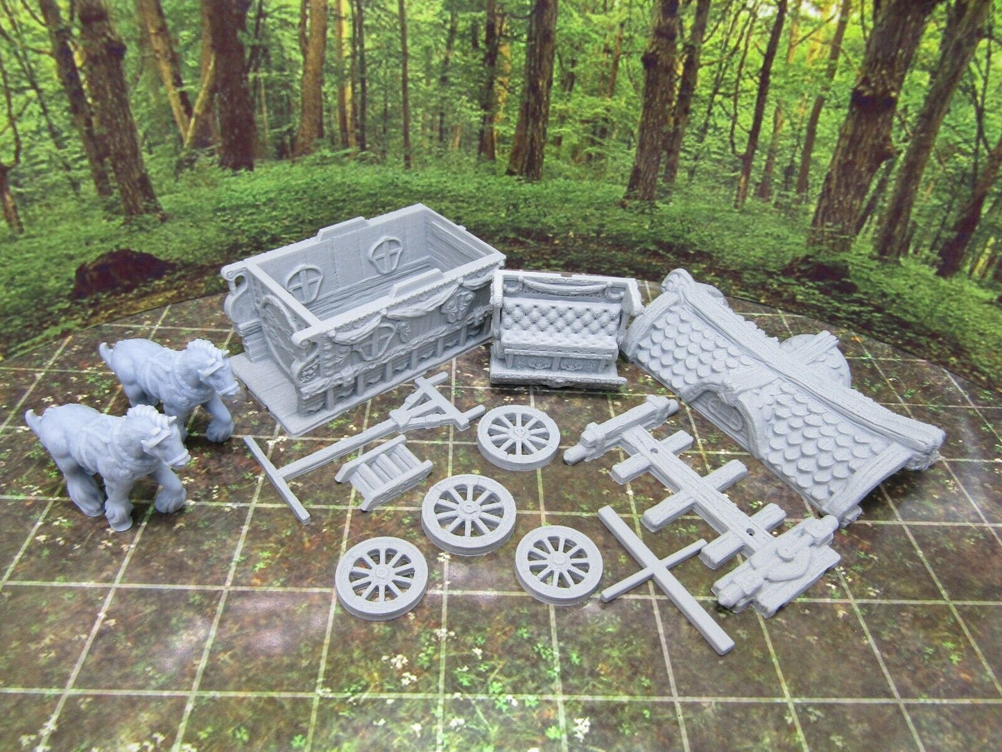 Fortune Teller Gypsy's Wagon & Horses Scenery Terrain 3D Printed Model 28/32mm