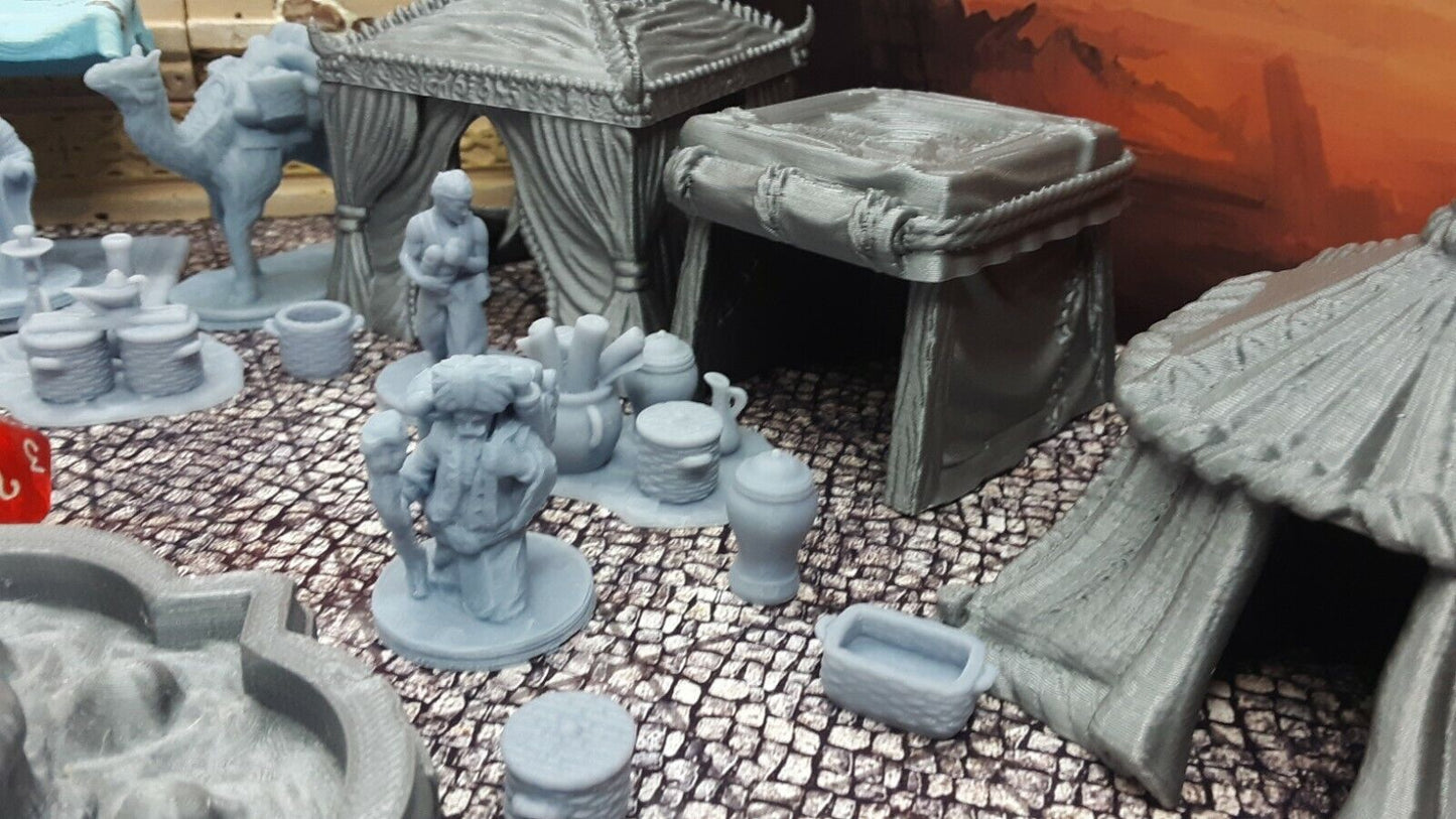 39 Piece Large Street Market Bazaar Set Scatter Terrain Tabletop Gaming Scenery