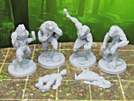 4 Werewolves and Victims Encounter Miniature Mini 3D Printed Resin Models