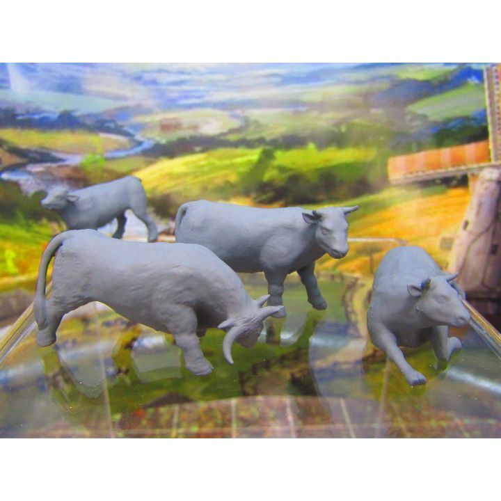 4pc Cows Cattle Farm Animals LIvestock Mini Miniature 3D Printed Figure Model