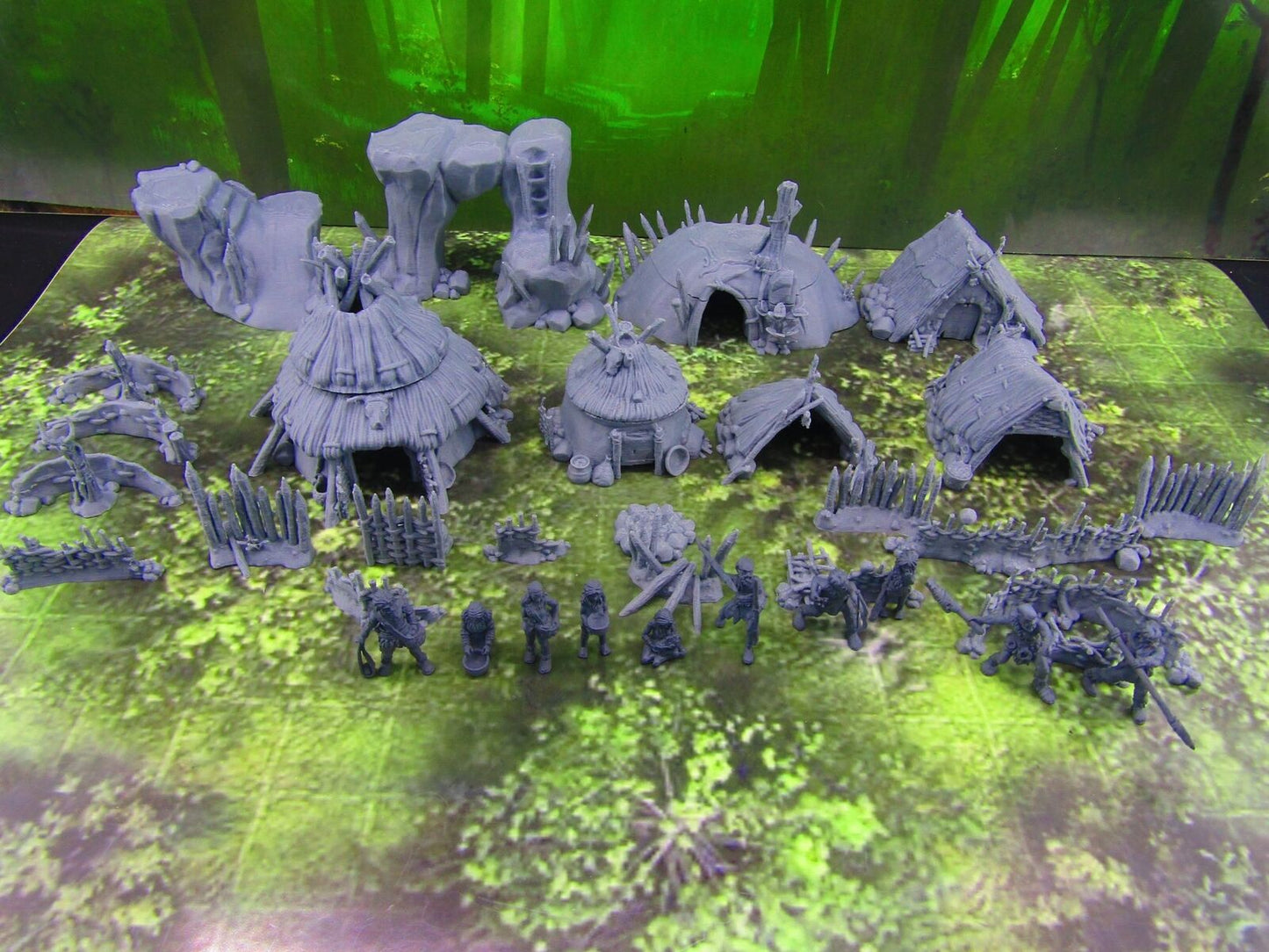 Prehistoric Caveman Tribal Village Rampart Set Mini Miniature Model Character