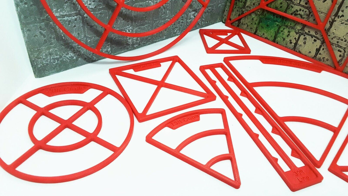 10 Piece D&D Spell Gauge Template Marker Set Cube Cone Circle &Line 3D Printed