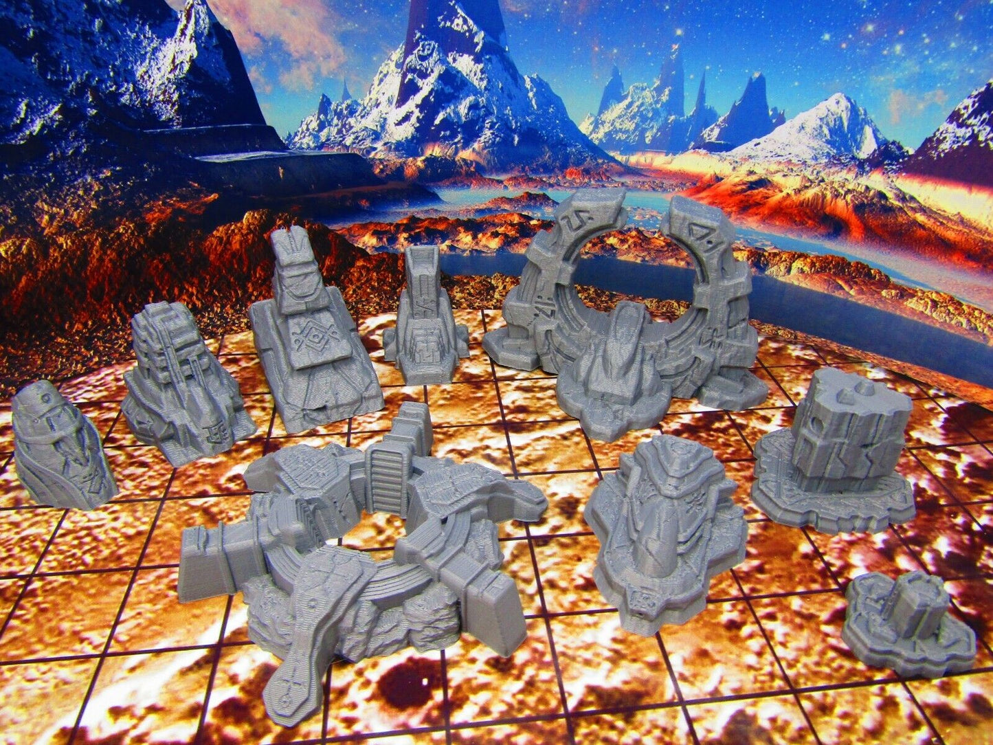 8 pc Ancient Runic Artifact Ruins Miniature Scatter Terrain Scenery 3D Printed