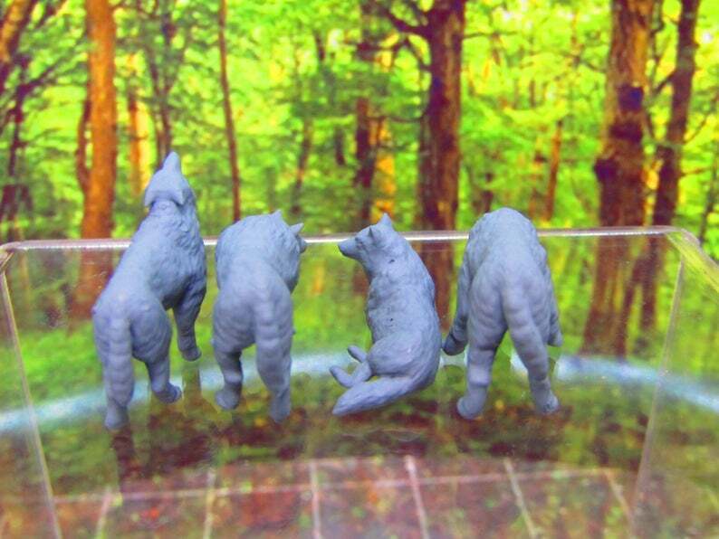 4pc Wolfpack / Wild Dogs Mongrels Set Mini Miniature 3D Printed Figure Model