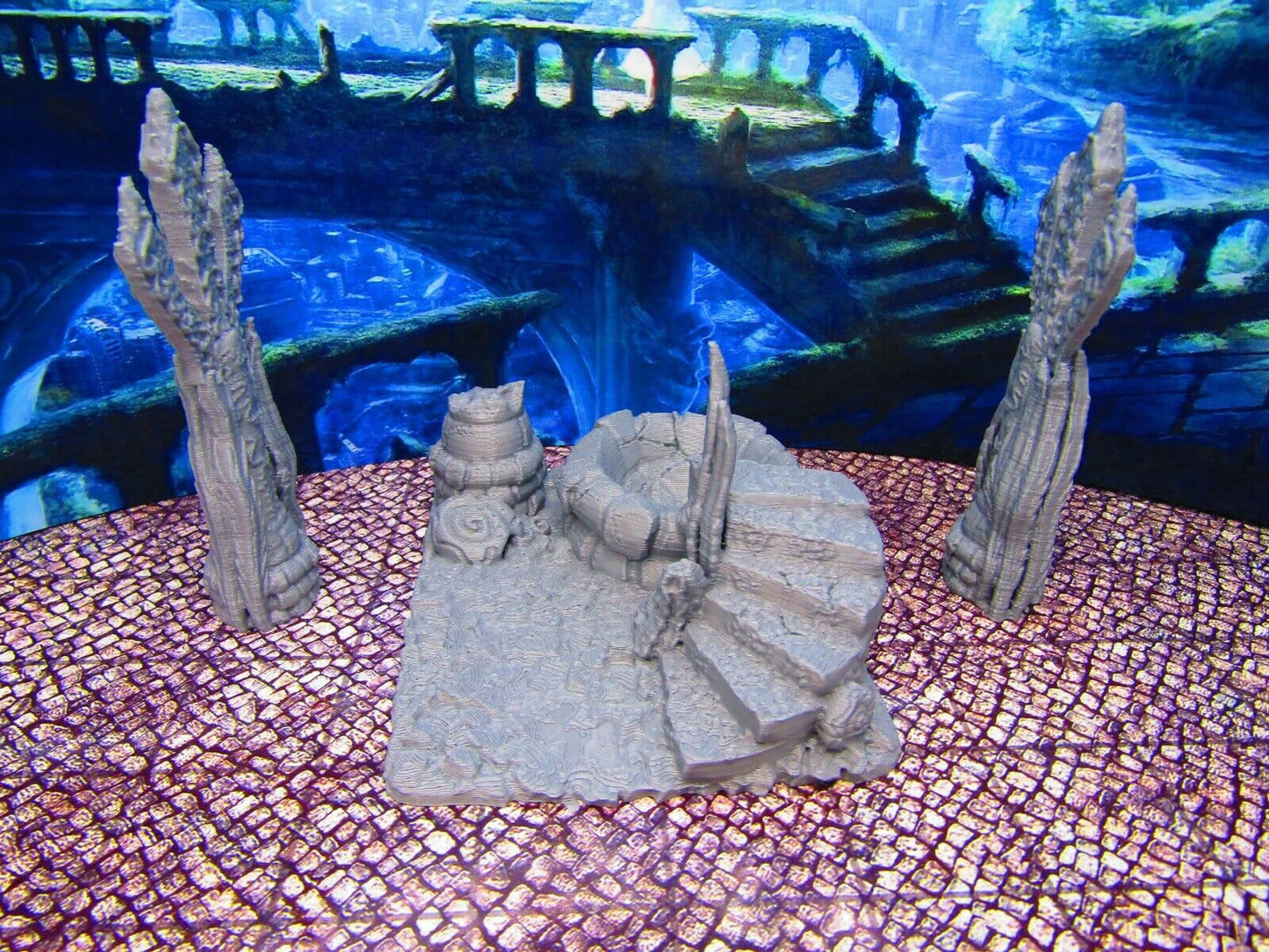 Atlantis Deep Sea Wishing Well & Trident Statues Scenery Scatter Terrain Props