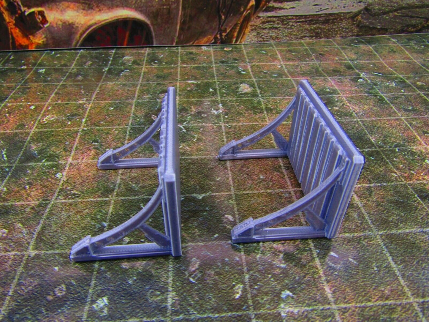 2pc Metal Barrier / Shield Wide Scatter Terrain Scenery Wasteland Apocalypse